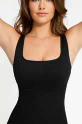 Square Neck Sculpting Jumpsuit - Black